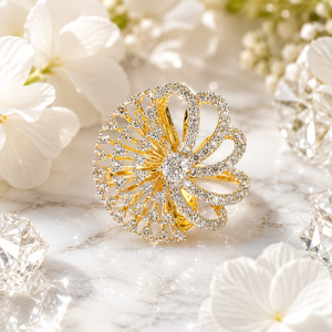 Luxury 14K <b>Gold</b> Flower Shape Cluster <b>Ring</b> with Sparkling Diamond Stones Elegant Bridal Party & Engagement Gift Jewelry for Women - Product Image 1