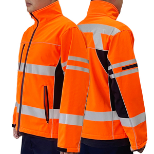 Men's <b>Orange</b> Hooded Quilted <b>Jacket</b> High Visibility Reflective Stripes Windproof Zipper Closure Stand Collar Regular Fit - Product Image 1