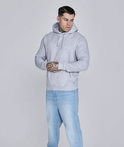 <b>Men's</b> Light <b>Grey</b> Hooded <b>Sweatshirt</b> Regular Fit Solid Color Cotton Knitted Casual Pullover Hoodie Autumn Wear - Product Image 1