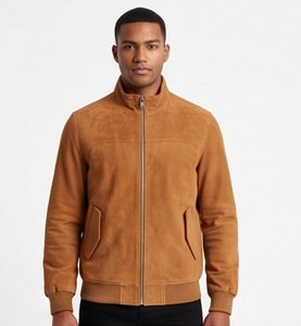 Wholesale Men's Genuine Calf Skin Leather Eco-Friendly Windproof Winter <b>Vintage</b> Tan <b>Bomber</b> <b>Jacket</b> Custom Casual Slim Fit Stand - Product Image 1