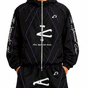 Ensemble court coupe-vent réfléchissant noir tendance personnalisé pour hommes, style streetwear Y2K, marque privée, ensemble veste légère d'été avec sweats à capuche - Product Image 6