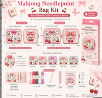 Kit de trousse de maquillage Mahjong Needlepoint à finition DIY, sac à fermeture éclair en toile avec guide de couleurs, pochette trois côtés, pour adolescents