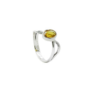Citrine <b>Statement</b> <b>Ring</b> Natural Citrine Oval Gemstone Checker Cut Silver Plated Matte Finish Geometric Minimalist Bohemia - Product Image 2