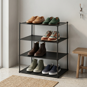 Zapatero Metálico Moderno de 4 Niveles, Independiente, Ahorra Espacio, Mueble de Almacenamiento para Entrada, Diseño Minimalista Negro - Product Image 1