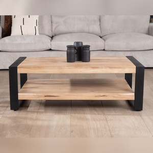 Mesa de centro Vandana Golden Element de 120 cm con doble tablero de metal y madera Montreal - Product Image 4