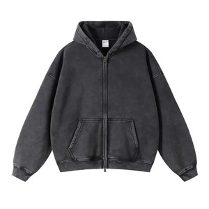 Men's Hooded Zip-Up Sweatshirt Solid Color Oversized Fit Regular Sleeve Knitted Casual Winter Wear 2027 Embroidered - Product Image 2