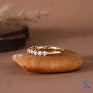 14K Yellow Gold Round Lab Grown Diamond Half Eternity Wedding Band Stackable Shared Prong Anniversary Ring For Women Bridal - Product Image 6