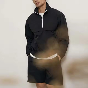 Men's Two Piece Custom Sets Windbreaker <b>Shorts</b> and Jacket Tracksuit Reflective <b>Zip</b> up Nylon Two Piece Windbreaker <b>Short</b> Set - Product Image 3