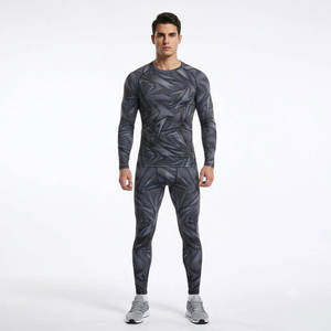 Combinaison de sport pour homme à manches longues, imprimée, col rond, taille élastique, ajustée, respirante, anti-transpiration, séchage rapide, toutes saisons - Product Image 6