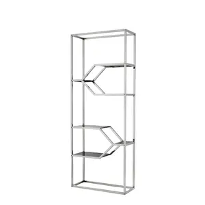 MRS WOODS Modern Aluminum Frame Smoked Glass Shelves Storage Luxury Glass Wine Cabinet
