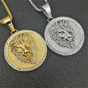 Golden Lion Head Hip Hop Charm <b>Iced</b> <b>Out</b> Bling Pendant Necklace Wild Animal King Charm Gold Silver Cuban Link <b>Chain</b> Mens Jewelry - Product Image 1