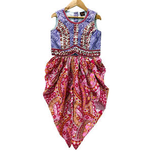 Ensemble haut sans manches et dhoti en coton imprimé pour femme, lavande et rose, tenue indienne décontractée pour fête, longueur genou - Product Image 1