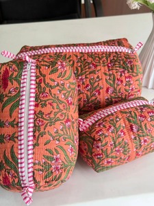 Ensemble de 3 sacs de voyage multifonctionnels en coton imprimé à la main de style vintage, avec fermeture éclair, de haute qualité, pour maquillage et cosmétiques, plusieurs couleurs - Product Image 2