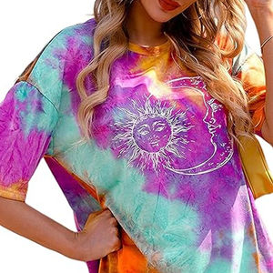 Camiseta Tie Dye para Mujer al por Mayor, Corte Holgado, Manga Corta, Estilo Moderno, Cuello Redondo, Verano, Informal, Transpirable, Algodón, Diseño Gráfico - Product Image 4