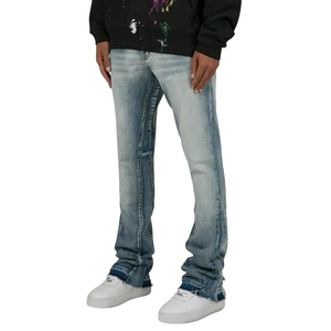 กางเกงยีนส์ฮิปฮอปบ็อกกี้ทรงสลิมฟิตกางเกงยีนส์แนวไฮสตรีทกางเกงบูตตัดรอยขาดแต่งทรงบานผ้าเดนิมสไตล์เย็บปะติดสำหรับผู้ชาย - Product Image 1