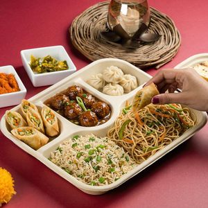 Plateau repas rectangulaire jetable en bagasse, robuste et léger, à 4 compartiments, pour la vente en gros |   Biodégradable, écologique, compostable - Product Image 1