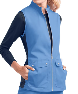 เสื้อสครับพยาบาลผู้หญิงแบบสั่งทำพิเศษ ผ้าถักผสมสแปนเด็กซ์ ชุดยูนิฟอร์มทางการแพทย์แบบเสื้อกั๊ก มีกระเป๋า รับผลิตแบบ OEM ชุดทำงานโรงพยาบาล คุณภาพสูง - Product Image 1