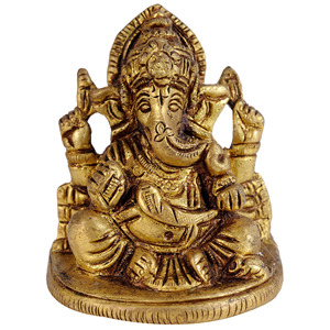 Sculpture en laiton faite à la main de 2 pouces Lord Ganesha fabriquée en Inde pour les cadeaux - Product Image 1