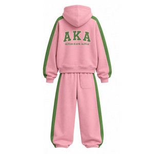 Conjunto Deportivo Rosa y Verde para Mujer Alpha Kapa Alpha, Sudadera con Capucha y Pantalones Deportivos de Manga Larga, Conjunto Informal con Diseño de Letras - Product Image 3