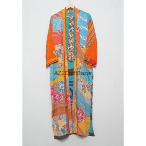 Vintage Ethnic Silk <b>Robe</b> Women's Recycled Patchwork Indian Sari Kimono Sleepwear <b>Beach</b> Home Dressing Gown Breathable Luxury - Product Image 6