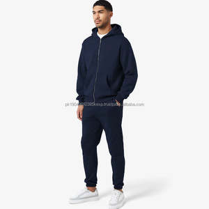 Ensemble de survêtement deux pièces de haute qualité, couleur unie, avec sweat à capuche zippé et pantalon de jogging, survêtement d'entraînement personnalisé pour hommes - Product Image 1