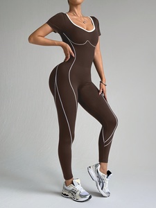 New Arrival Women's Athletic Gym Fitness <b>Workout</b> Yoga <b>Jacket</b> Long Sleeve Quick Dry Zip-Up Onesie Solid Pattern 1 Piece Yoga Set - Product Image 3