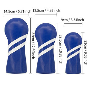 ปลอกหุ้มหัวไม้กอล์ฟหนัง PU สีน้ำเงิน พร้อมลายแถบสีขาว ปลอกป้องกันไม้แฟร์เวย์ - Product Image 6