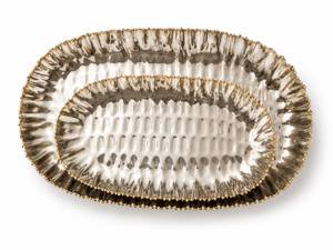 Lavie Creations Modern Curved Handle Metal Serving Tray-33cm Rectangular Art Deco Floral/Fruit Decorative Platter Ottoman Coffee - Product Image 2