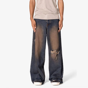 Nueva Llegada, Venta al Por Mayor, Diseño de Marca de Moda, Jeans de Mezclilla Personalizados, Desgastados, Rotos, Holgados, para Hombre - Product Image 5