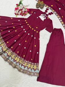 Traje Anarkali Étnico Bordado Color Borgoña, Choli, Ropa India Pakistaní, Estilo Banarasi, Ropa Festiva para Bodas, Fiestas y Ceremonias - Product Image 5