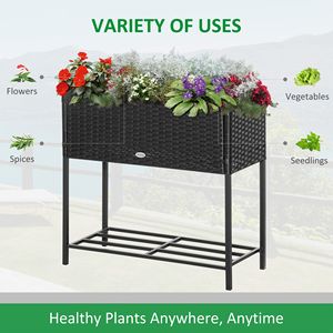 Letto da giardino in metallo sopraelevato di Design nero moderno con aspetto in Rattan e deposito di utensili - Product Image 4