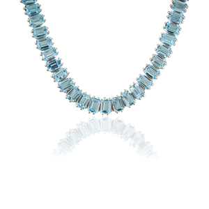 Wholesale Price 925 <b>Sterling</b> <b>Silver</b> Octagon Cut Natural Blue Topaz Gemstone Tennis Necklace & <b>Earring</b> <b>Set</b> - Product Image 3
