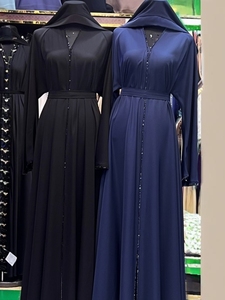 Abaya Más Vendida, Abaya Modesta de Dubái con Cuentas y Lentejuelas, Manga Larga, Abaya Musulmana Tradicional Hecha a Mano, Transpirable, con Cuello en V para Mujer - Product Image 2