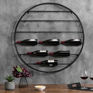 Moderno Botellero Circular de Metal Negro para Montar en la Pared, Almacenamiento para 12 Botellas, Porta Botellas de Vino Redondo Grande de Estilo Industrial - Product Image 6