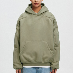 Übergroßer Herren-Hoodie Grün 3D-Geprägtes Rückendesign Gestrickter Baumwoll-Pullover Regular Fit Winterbekleidung Vorderes Logo Anti-Schrumpf 480g - Product Image 3