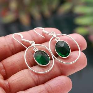 Pendientes de diopsido de plata de ley 925 con piedras preciosas naturales, joyería hecha a mano para mujer, venta al por mayor - Product Image 5