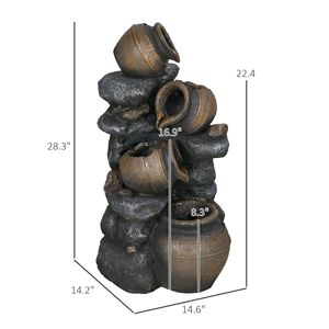 Fontana Solare a 4 Livelli con Luci LED, Vasi a Cascata in Resina e Pietre Impilate, Decorazione da Esterno - Product Image 3