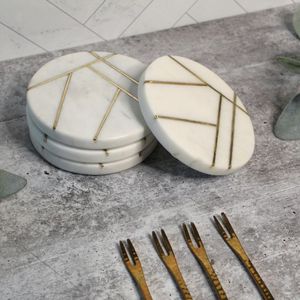 Modern Square Stone <b>Coasters</b> With Gold Lines Non Slip Mats For <b>Table</b> Decor - Product Image 6