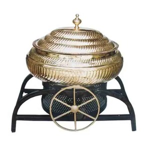 Wholesale Customizable Classic Round Metal Chafing Dish Food Warmer with Stainless Steel <b>Lid</b> and Handles 24cm Polished Finish - Product Image 2