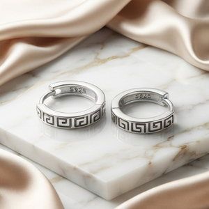 DIVYORO Pendientes de aro de plata 925 con diseño griego de moda para mujer - Product Image 2