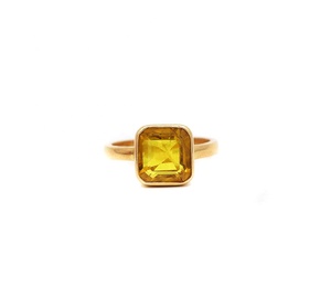 Bague en or massif 14 carats avec saphir jaune taille émeraude naturelle |   Bague de fiançailles solitaire sertie de 4,15 carats pour femmes, prix de gros - Product Image 1