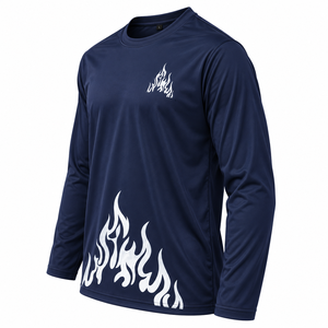 <b>Men's</b> Long Sleeve Half Striped Printed Navy Casual <b>Shirt</b> Quick Dry Sporty 100% Cotton Summer - Product Image 2