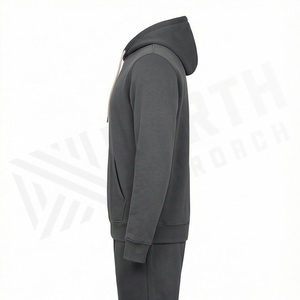 Survêtement gris foncé à capuche pour homme, manches longues, couleur unie, sweat-shirt décontracté et pantalon de jogging avec cordon de serrage - Product Image 3