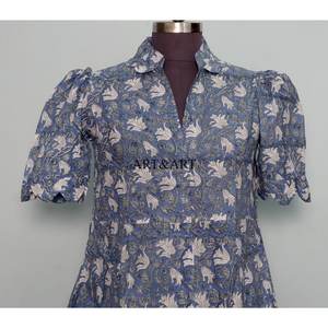 Vestido largo midi de algodón de estilo simple, hecho a mano en India, con diseño nuevo, cuello en V y bolsillos, para fiestas y ocasiones especiales. - Product Image 3