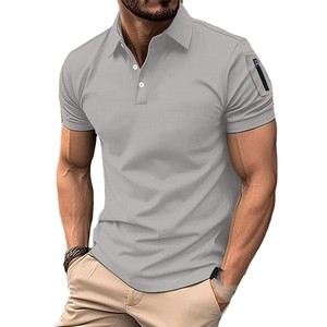 Camisa de Manga Corta para Hombre, Color Beige Sólido, 100% Algodón Tejido, Secado Rápido, Transpirable, Diseño Casual con Botones, Corte Regular, Izquierda - Product Image 1