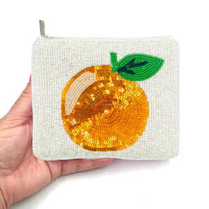 Peach Design Beaded Pouch Handmade <b>Sequin</b> Coin Purse Custom Embroidery Clutch Zipper Flowers Evening Party Bag Wholesale Girls - Product Image 3