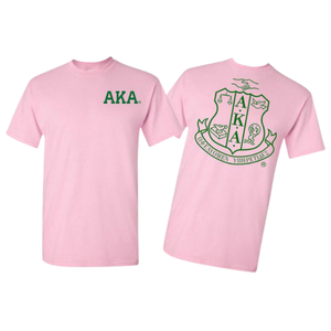 Camiseta AKA World Famous Crest con estampado gráfico en rosa claro y verde, cuello redondo, algodón, informal, de manga corta - Product Image 1