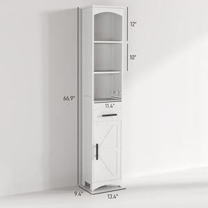 White 13.4"L X 9.4"W X 66.9"H Farmhouse Skinny <b>Tall</b> Cabinet with Recessed Drawer Narrow Home <b>Storage</b> & Organization Unit Door - Product Image 3