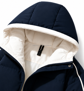 Chaqueta Acolchada con Capucha Azul Marino para Hombre, Informal de Invierno, Gruesa, Resistente al Viento, con Relleno de Poliéster, Cierre de Cremallera, Corte Holgado - Product Image 5