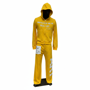 Manufacturers Custom All Over Rhinestone Mens Tracksuit custom embriodry logo with <b>patches</b> High Quality 100% Cotton Heavyweight - Product Image 1